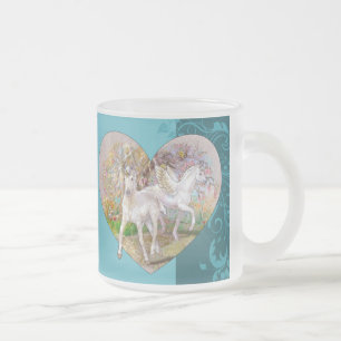 Café Vidro Jateado Caneca - coração de Pegasus do unicórnio