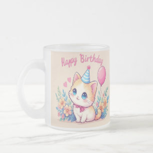 Café Vidro Jateado Caneca de Aniversário Caticorn Kawaii