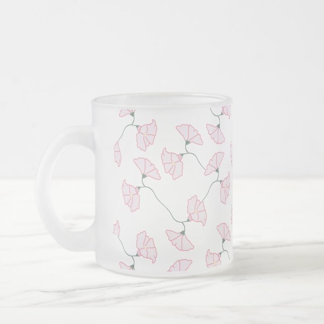 Café Vidro Jateado Caneca de Flores de Videiras Florais Rosa  (Esquerda)
