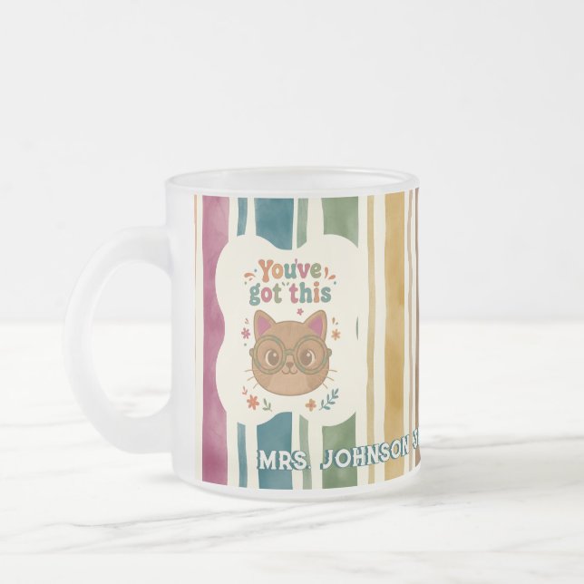 Café Vidro Jateado Caneca de Gato Professora Personalizada | Nome e S (Esquerda)