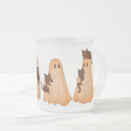 Café Vidro Jateado Caneca de Halloween de Fantasma Fofo e Gato Preto