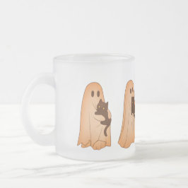 Café Vidro Jateado Caneca de Halloween de Fantasma Fofo e Gato Preto