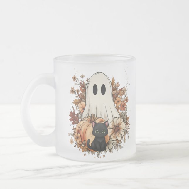 Café Vidro Jateado Caneca de outono personalizada com fantasma fofo e (Esquerda)