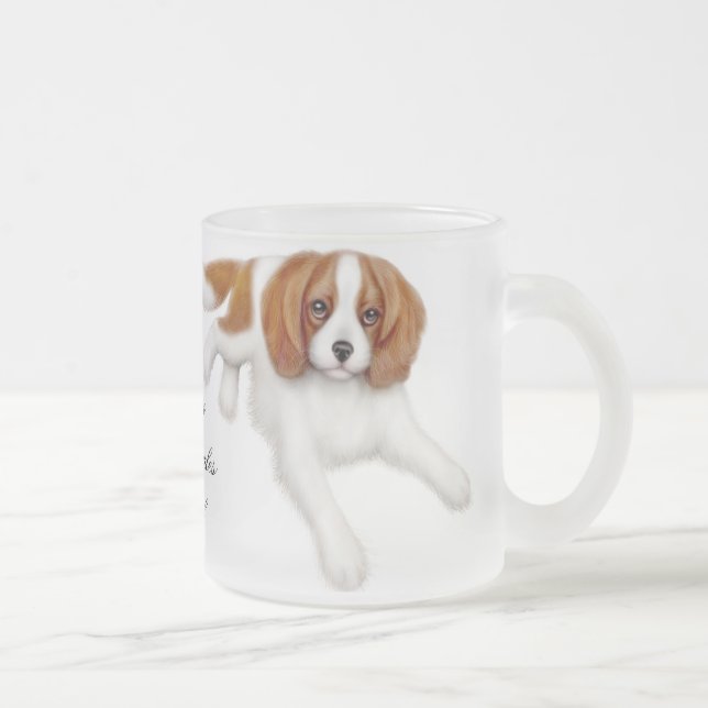 Café Vidro Jateado Caneca descuidado do fosco do Spaniel de rei (Direita)