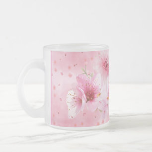 Café Vidro Jateado Caneca Floral de Aquarela com Flor de Cerejeira Ro