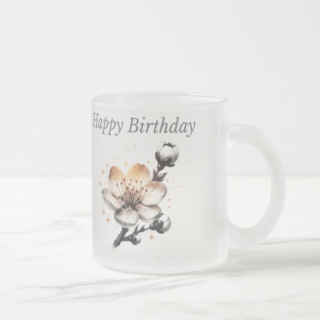 Café Vidro Jateado Caneca Personalizada de Feliz Aniversário com Flor (Direita)