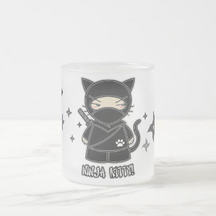 Café Vidro Jateado Gatinho de Ninja! Com caneca de Shurikens
