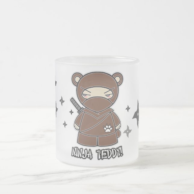 Café Vidro Jateado Ursinho de Ninja! Com caneca de Shurikens (Centro)