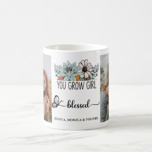 Café "Você Cresce Menina Abençoada" Caneca de Foto Flor