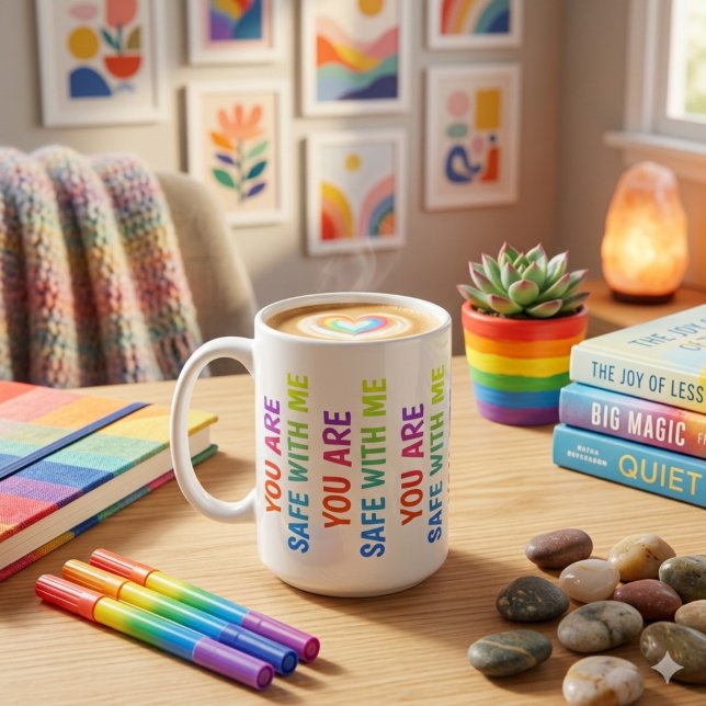 Café Você Está Seguro Comigo – Caneca de Afirmação Clás (Criador carregado)