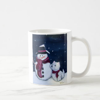 Café Westie e caneca do boneco de neve
