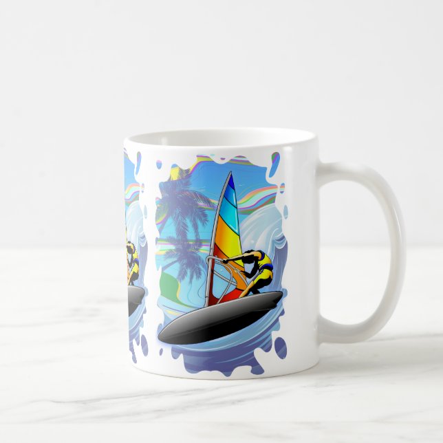 Café WindSurfer na caneca branca clássica das ondas de (Direita)