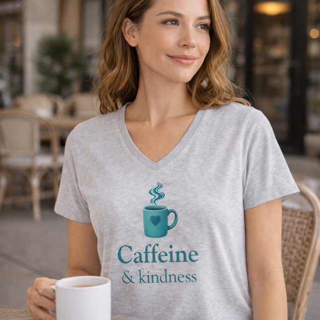 Caffeine & Kindness Teal Coffee light grey T-Shirt (Criador carregado)