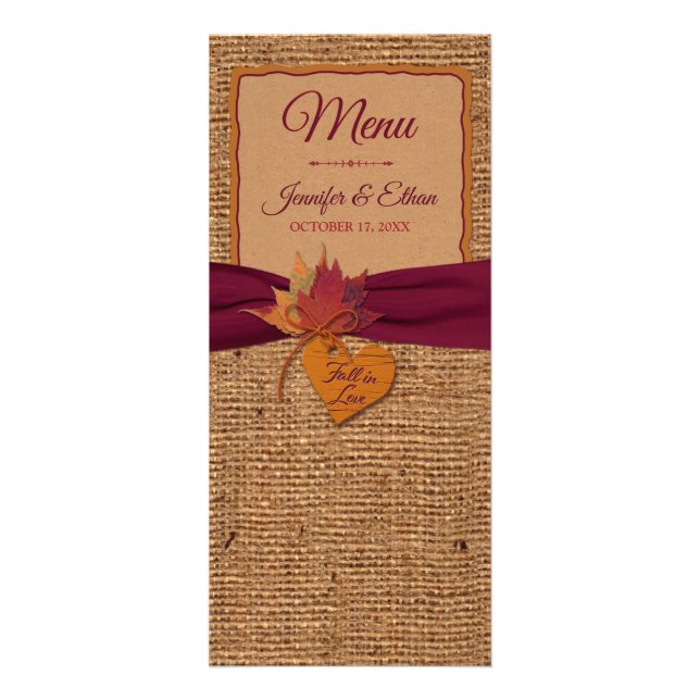Cair no Love Burlap, deixa o Menu Casamento (Frente)