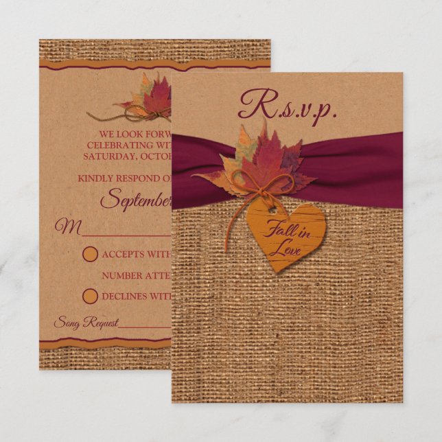 Cair no Love Burlap, deixa RSVP de Casamento (Frente/Verso)