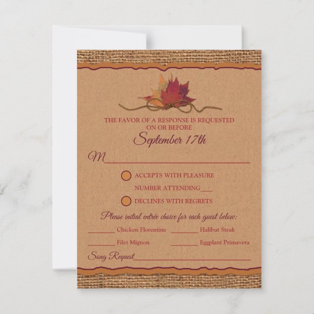 Cair no Love Burlap, deixa RSVP de Casamento com R (Verso)