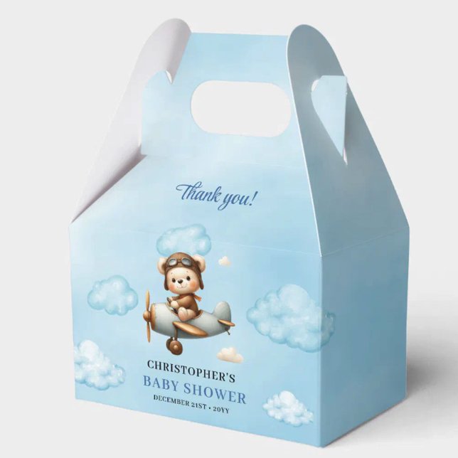 Caixa Avião Teddy Aviador de Chuvinha de Bebê Meni (Trendy Baby Boy Shower Aviator Teddy Plane Box)