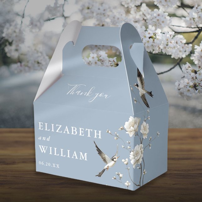 Caixa de Agradecimento de Casamento em Azul Empoei (Dusty Blue Chinoiserie Floral Wedding Thank You Favor Boxes)