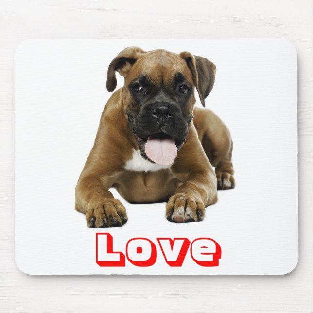Caixa de Amor do Cachorrinho Boxer Mousepad (Frente)