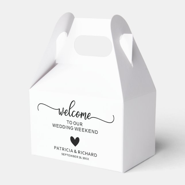 Caixa de Boas-Vindas de Casamento Modern Heart Hot (Frente)
