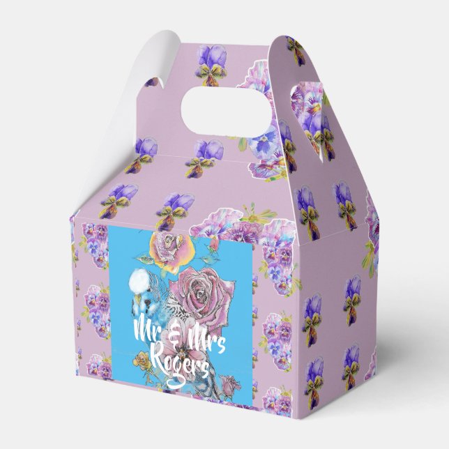 Caixa de Bolo de Casamento com floral de lilás em  (Frente)