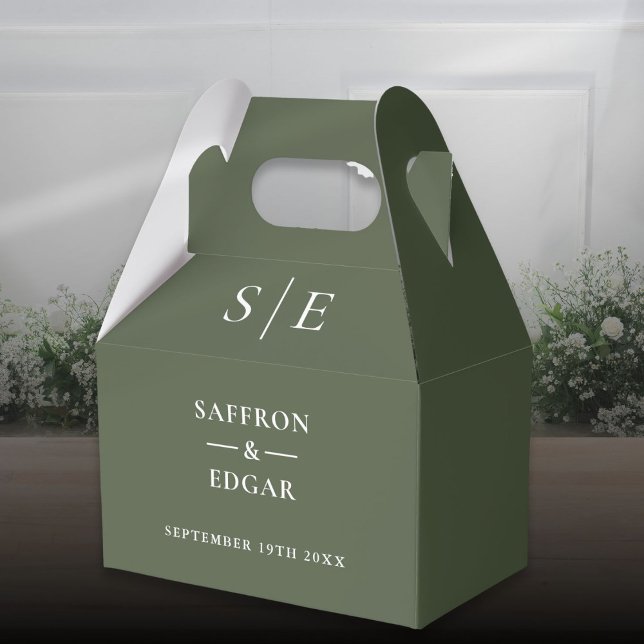 Caixa de casamento monograma verde oliva (Olive Green Monogram Wedding Favor Boxes)