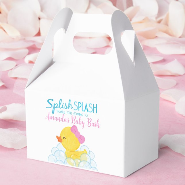 Caixa de Chá de fraldas do Pato de Borracha Menina (Girl Watercolor Rubber Ducky Baby Shower Favor Treat Gift Boxes)