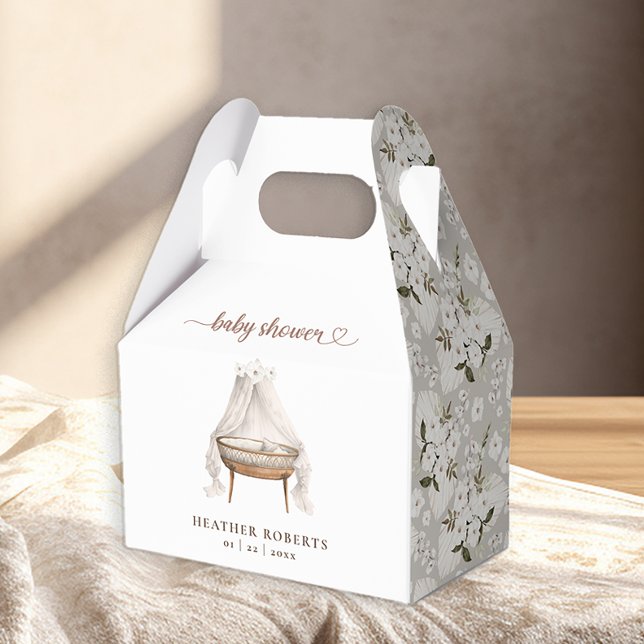 Caixa de Chá de fraldas Floral Neutra (Boho Nursery Bassinet Baby Shower Favor Box)