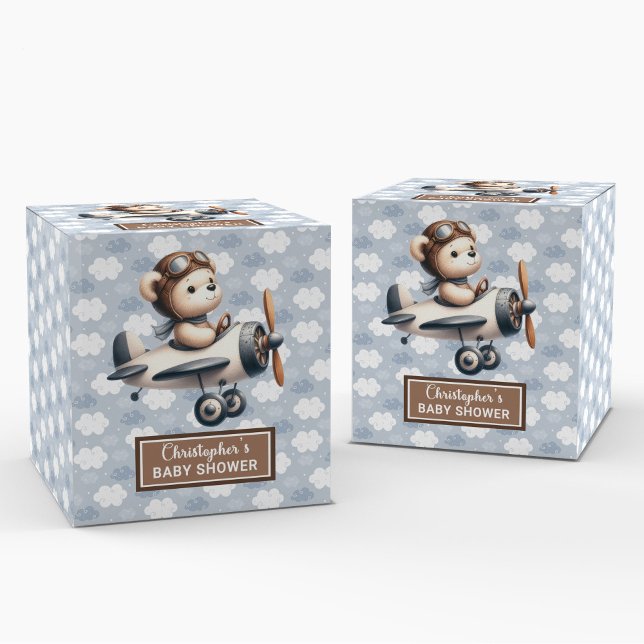 Caixa de Chá do Piloto de Urso Doce (Sweet Teddy Bear Pilot Shower Boy Favor Box)