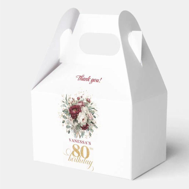 Caixa de Favor Chic Blush Burgundy 80º Aniversário (Chic Blush Burgundy 80th Birthday Favor Box)