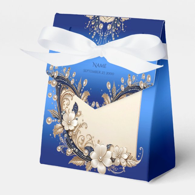 Caixa de Favor com Enfeite Floral Azul Branco (Frente)