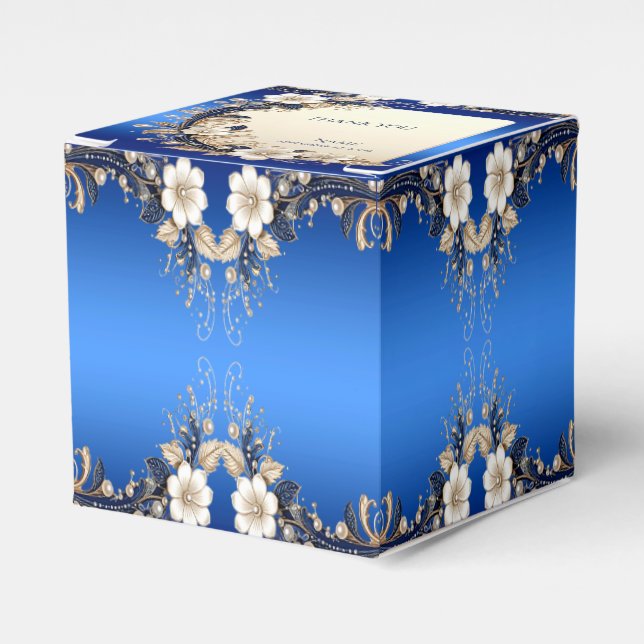Caixa de Favor com Enfeite Floral Azul Branco (Frente)