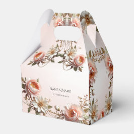 Caixa de Favor com Flores Decorativas Rosa e Branc