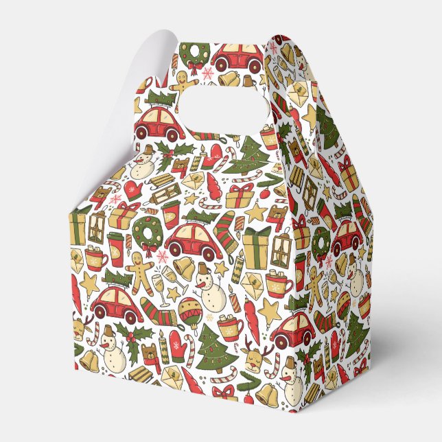 Caixa de Favor com Padrão de Doodle de Natal (Frente)