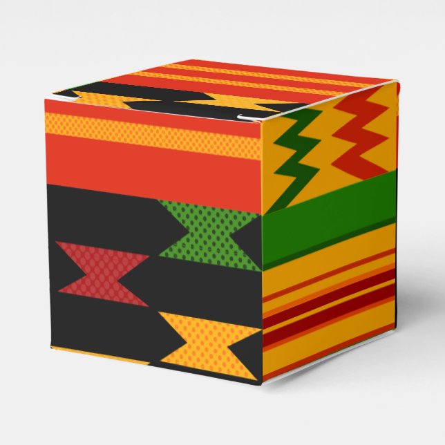 Caixa de Favor com Padrão Kente Vermelho e Preto (Frente)