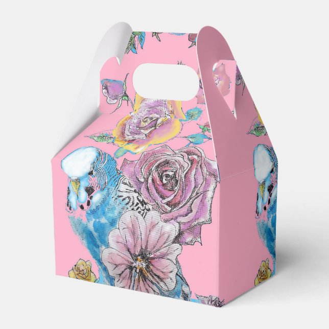 Caixa de Favor da Bolo de Casamento Budgie com Ros (Frente)
