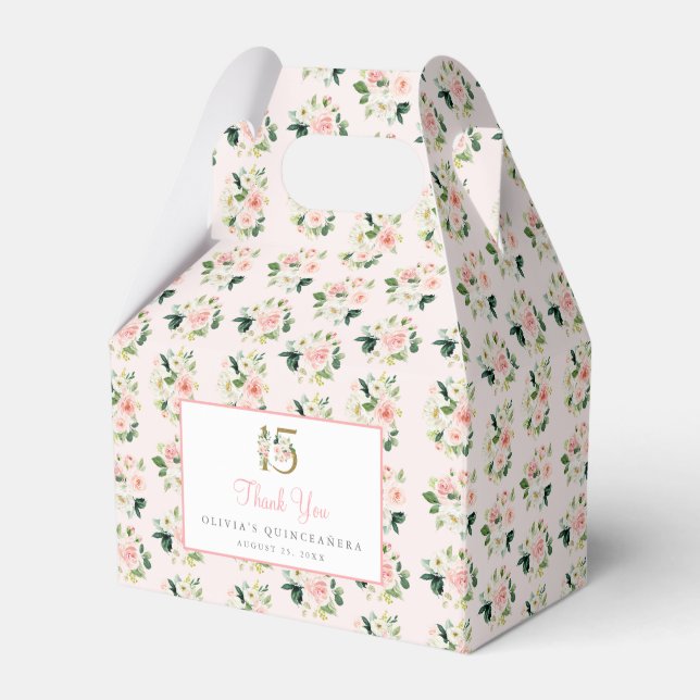 Caixa De Favor Da Quinceañera Floral Rosa Mis XV R (Frente)