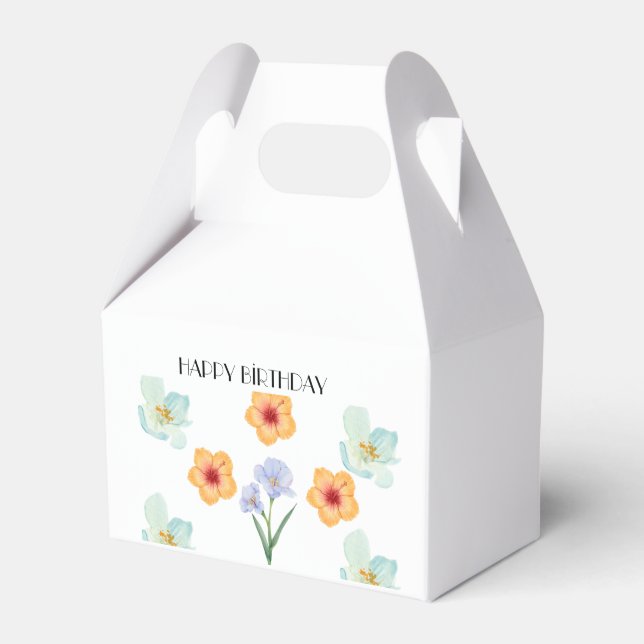 Caixa de Favor de Aniversário com Flores em Aquare (Frente)