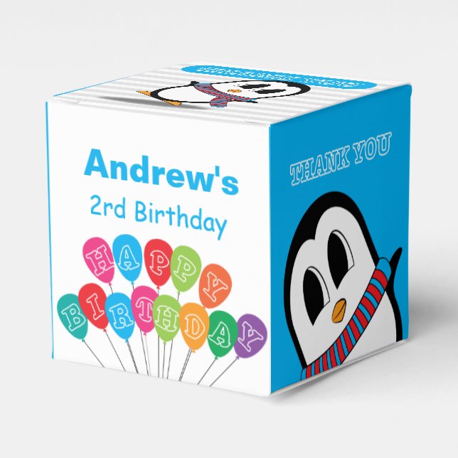 Caixa de Favor de Aniversário de Pinguim Fofo 2" x (Frente)