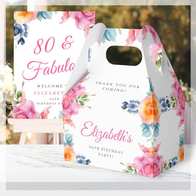 Caixa de Favor de Aniversário do Elegant Floral 80 (Criador carregado)