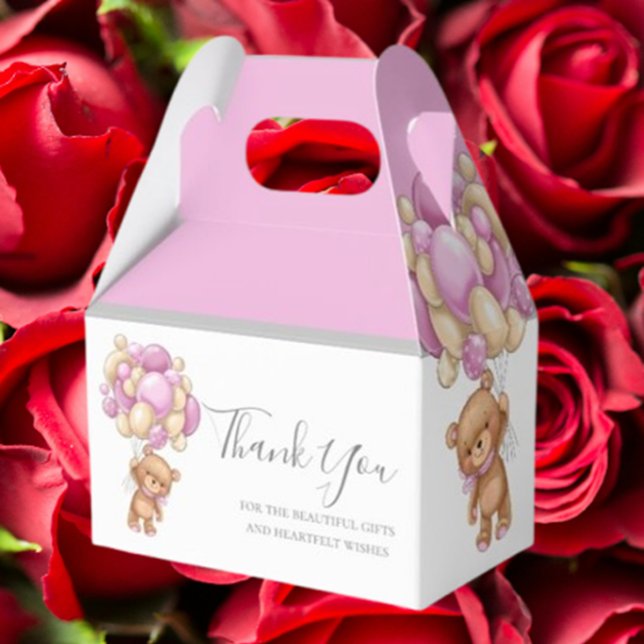 Caixa de Favor de Balão de Teddy Rosa (Delight your guests with our Teddy Balloon Pink Favor Box)