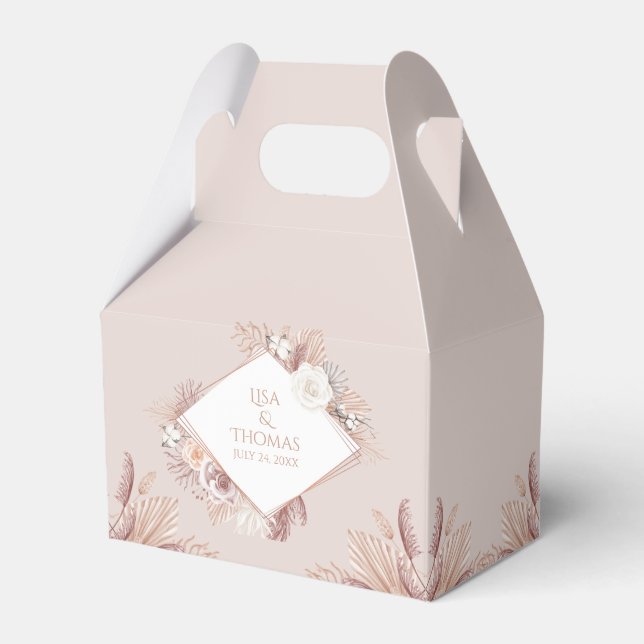 Caixa de Favor de Casamento Boho Blush Pampas Gras (Frente)