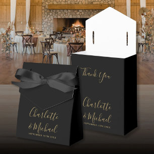 Caixa de Favor de Casamento Chic Preta e Dourada c