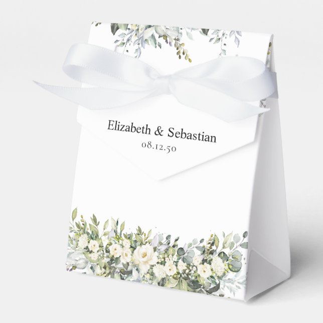 Caixa de Favor de Casamento com Flores Brancas (Frente)