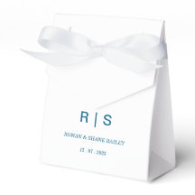 Caixa de Favor de Casamento com Monograma Azul Ele