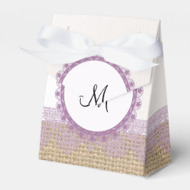 Caixa de Favor de Casamento em Sacaria e Roxo