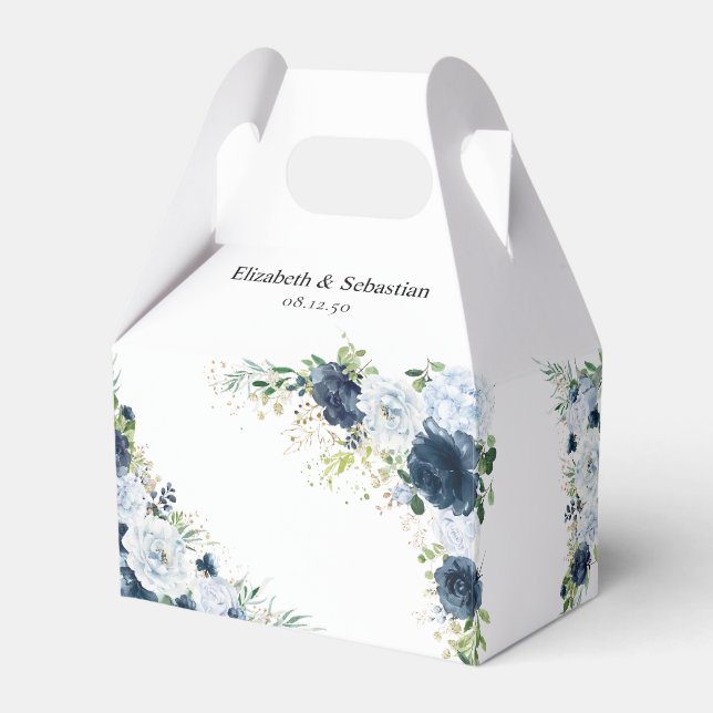 Caixa de Favor de Casamento Floral Azul Marinho (Frente)