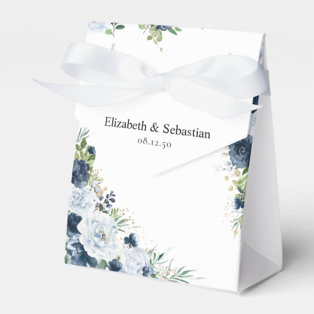 Caixa de Favor de Casamento Floral Azul Marinho (Frente)