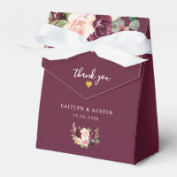caixa de favor de casamento floral e roxo de ameix