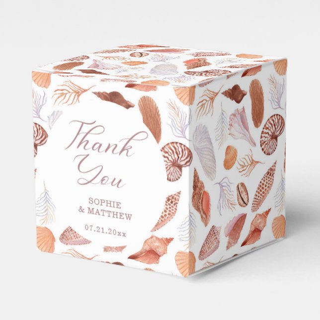 Caixa de Favor de Casamento Praia Conchas Aquarela (Frente)